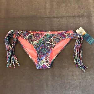 NWT purple paisley floral fringe bikini bottom S